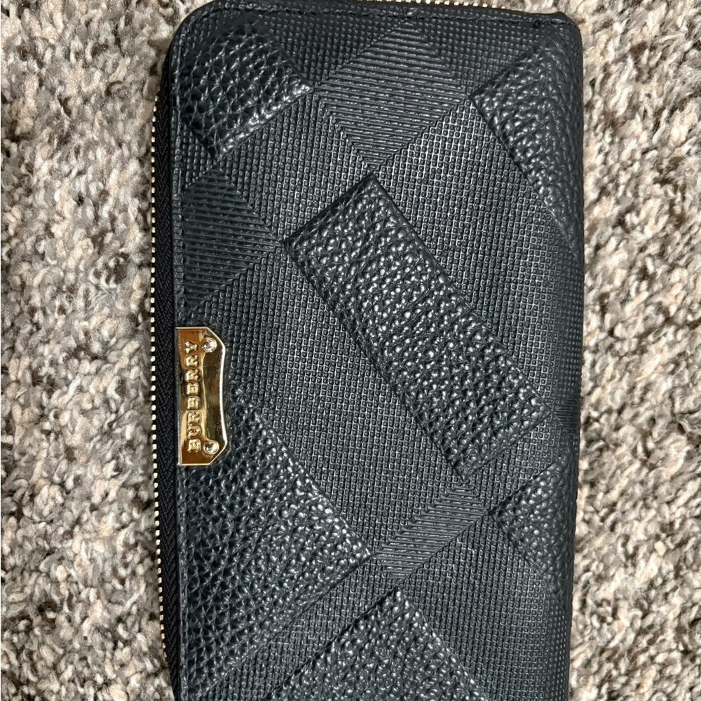 Burberry Black Textured Wallet with Gold Accent